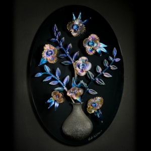 wall hanging art glass sculpture of flowers in vase