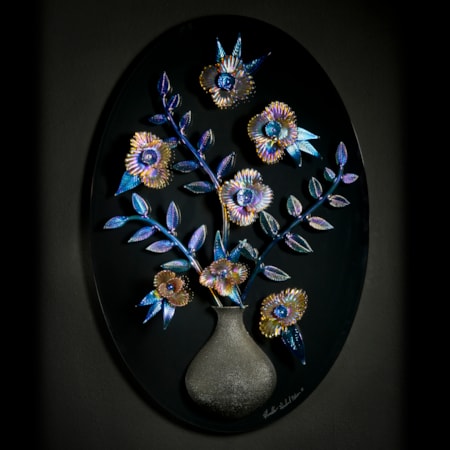 wall hanging art glass sculpture of flowers in vase