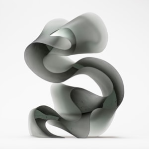 contemporary abstract glass art sculpture of swirly line in grey