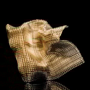fused contemporary glass art sculpture with kiln and gold