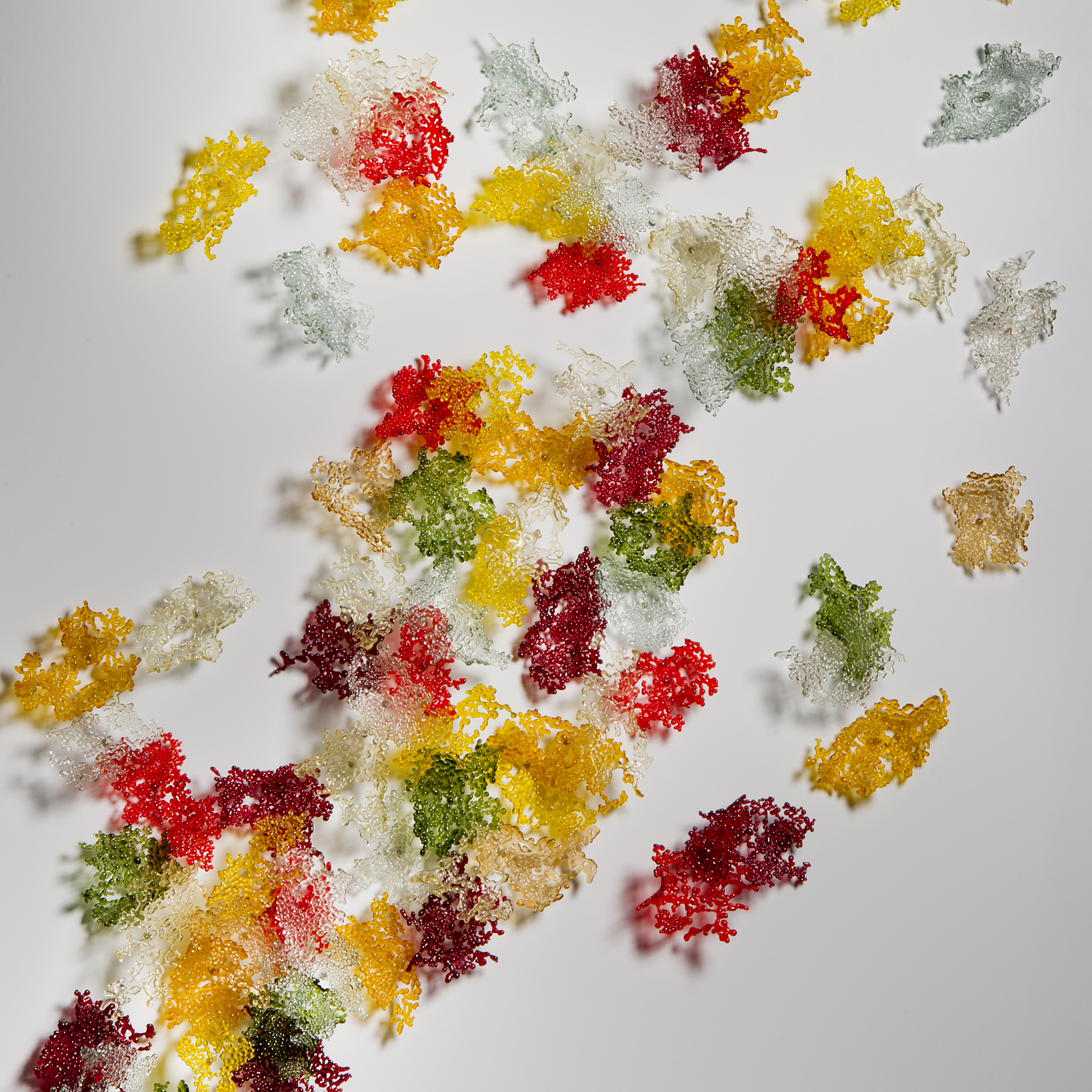 fused glass art sculpture of autumnal leaves