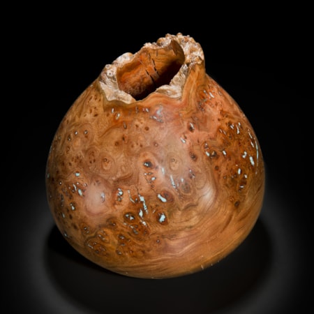 chinese style bowl sculpture made of english elm with precious mineral adornment