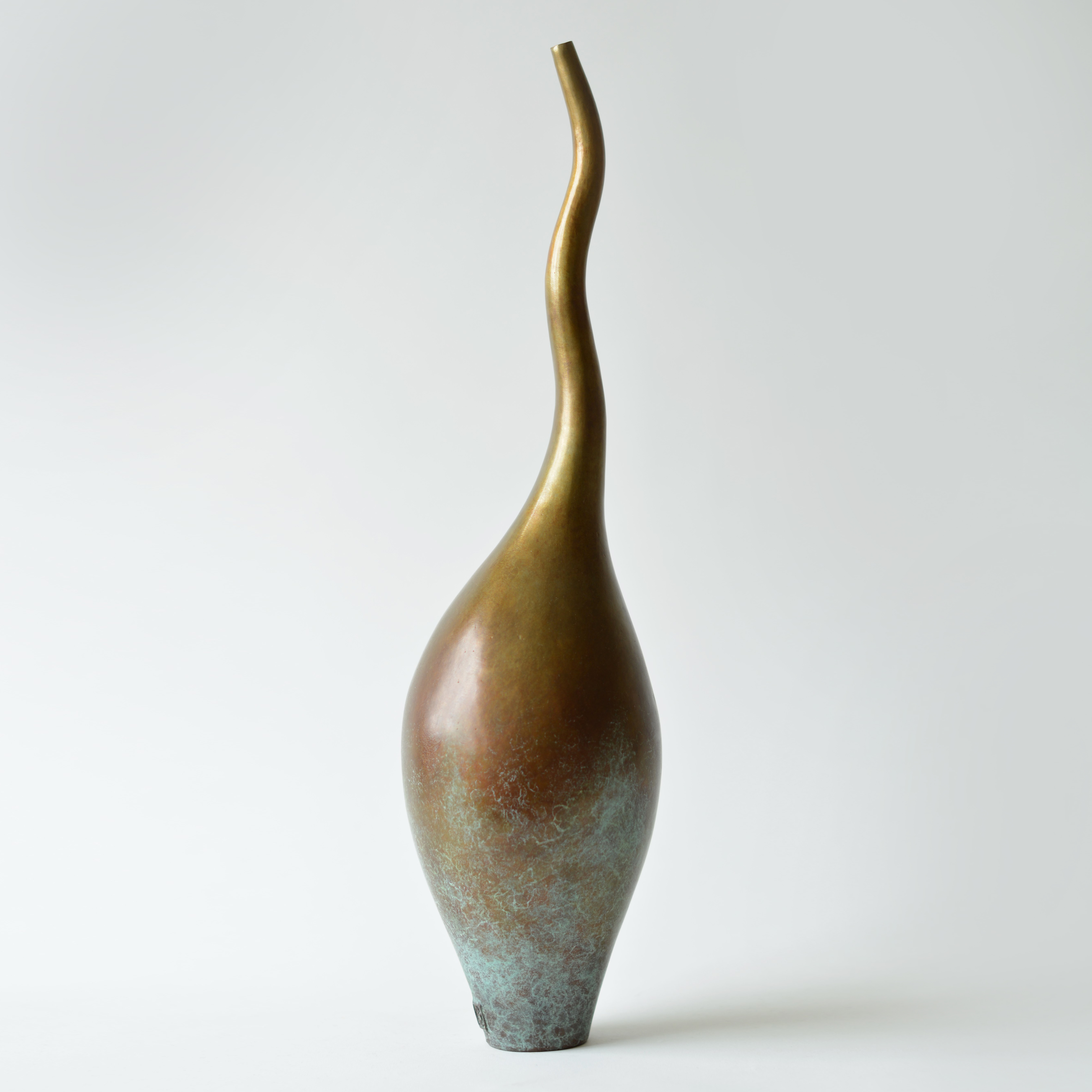 contemporary bronze vessel sculpture with long thin neck