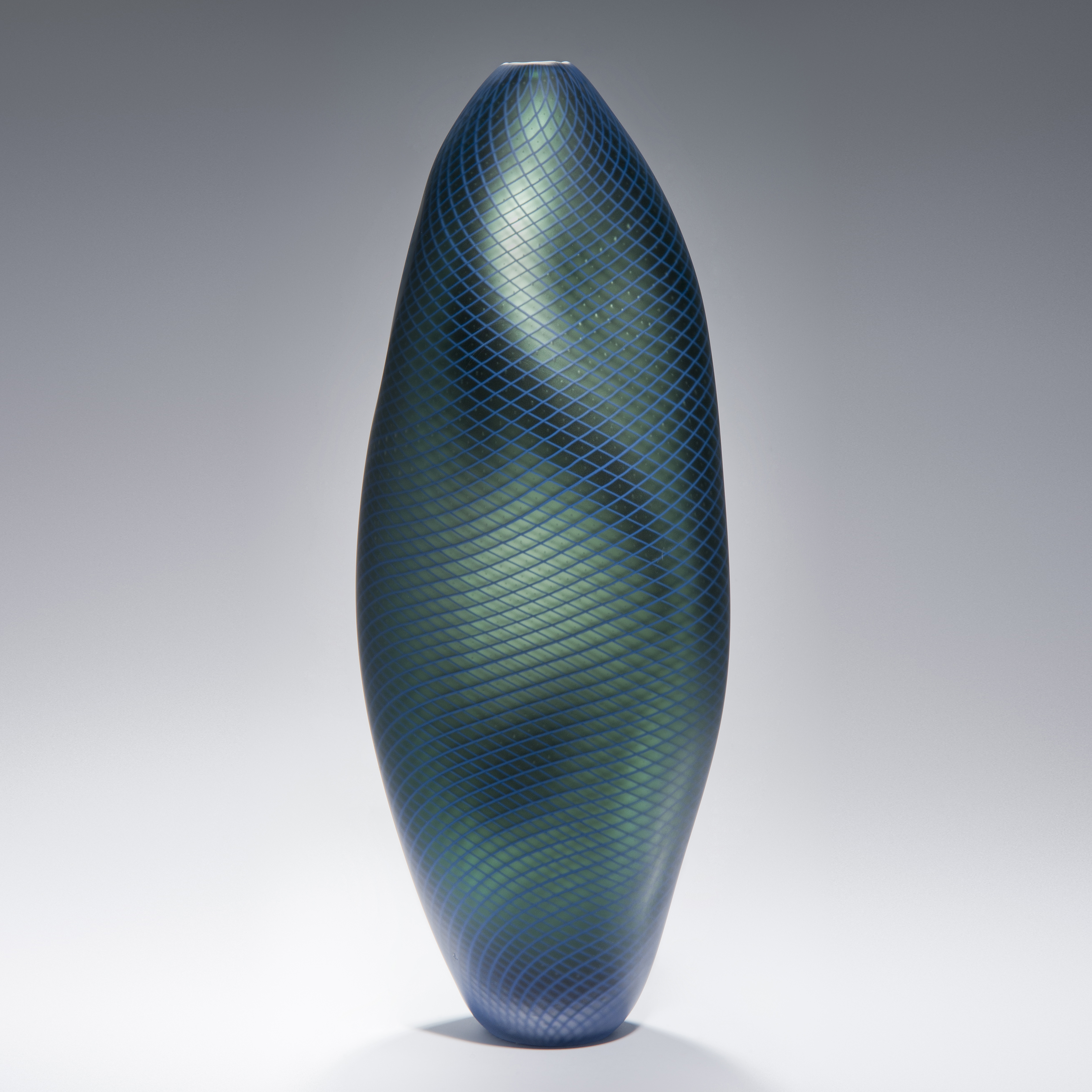 oil and turquoise coloured tall modern abstract art-glass vase sculpture 