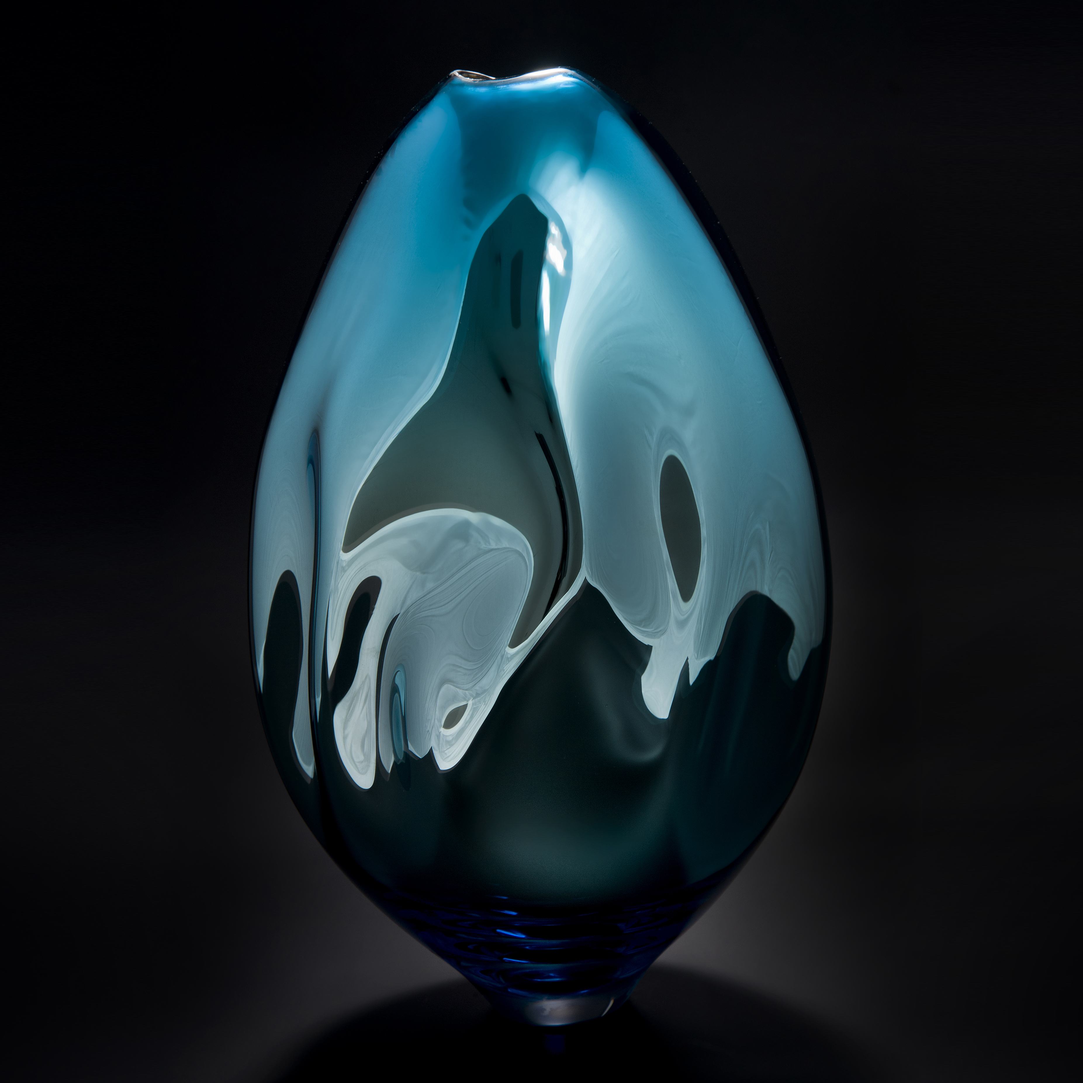 glass art vase in richly coloured turquoise and dark green
