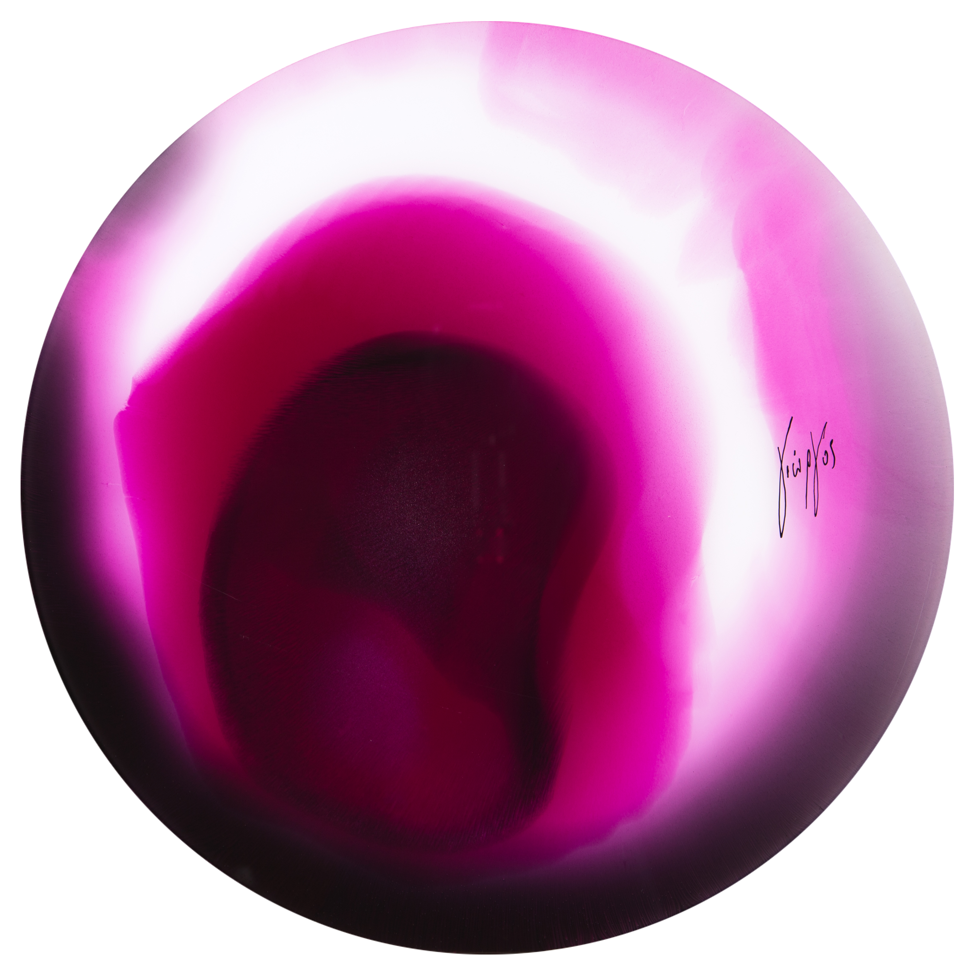 pink and purple coloured round art glass sculpture 