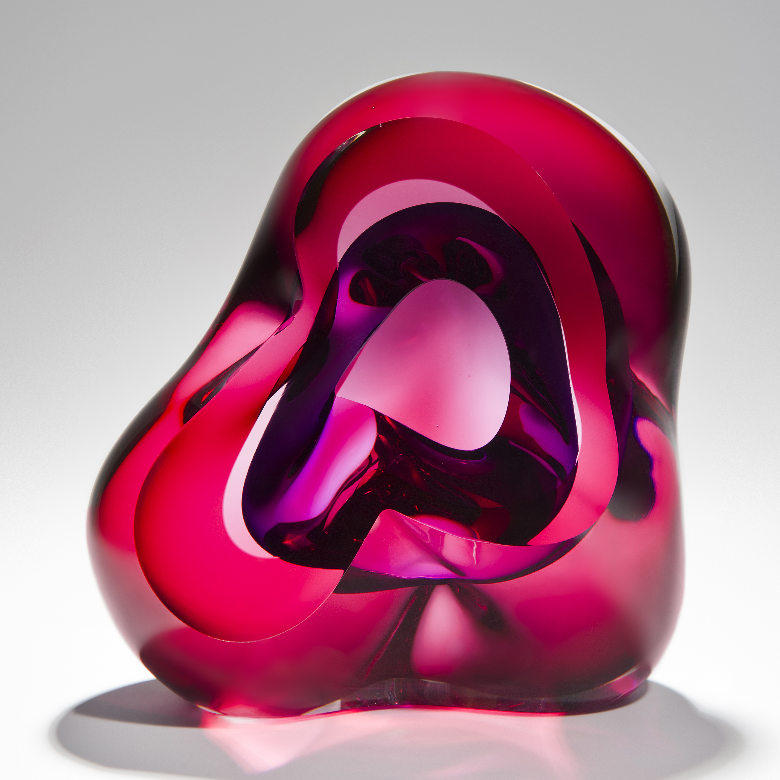 decorative modern handblown glass sculpture in pink and purple