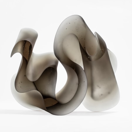 contemporary abstract art-glass scultpture of squiggly line in grey and white
