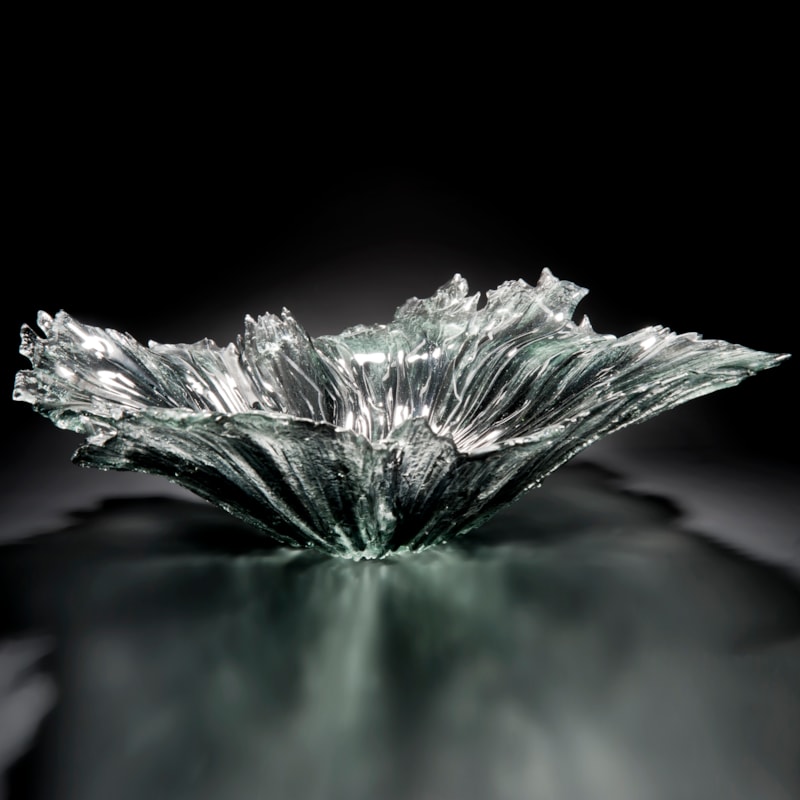 hand cut glass coral bowl sculpture in grey