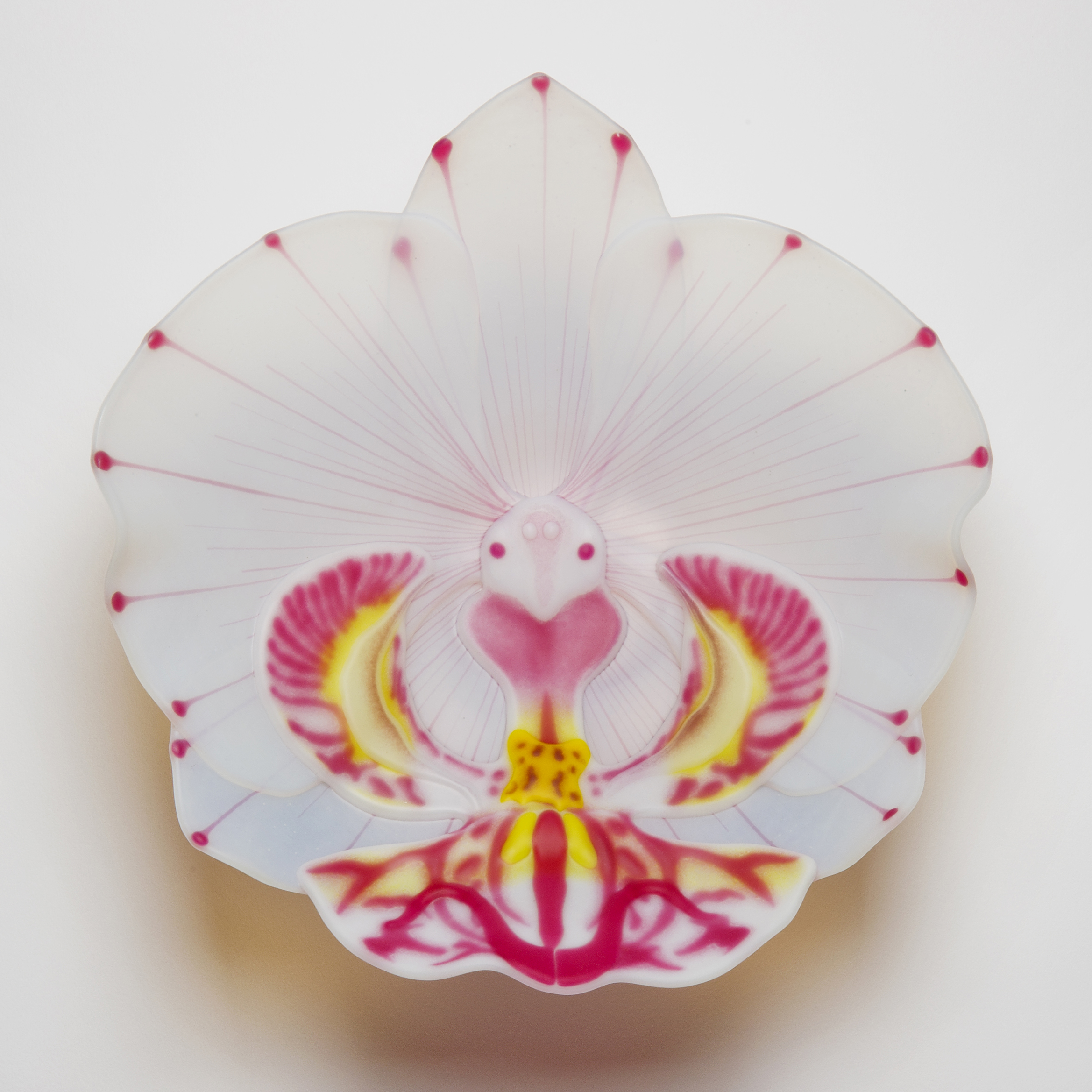 sculpted glass art for wall mounting of flower petal in white cream pink and yellow