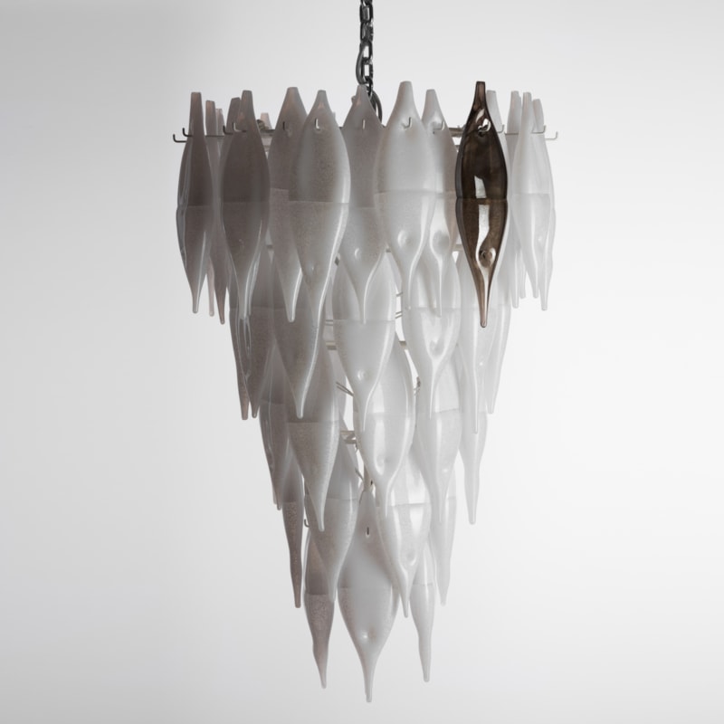 art glass chandelier in white glass and steel