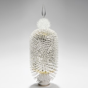 tall crystal coloured art-glass sculpture centrepiece of abstract botanical shape