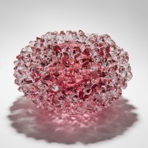 handblown glass ornamental art sculpture in pink of crystal flower form