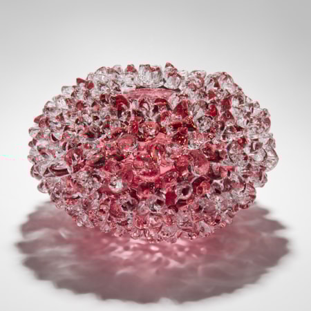 handblown glass ornamental art sculpture in pink of crystal flower form