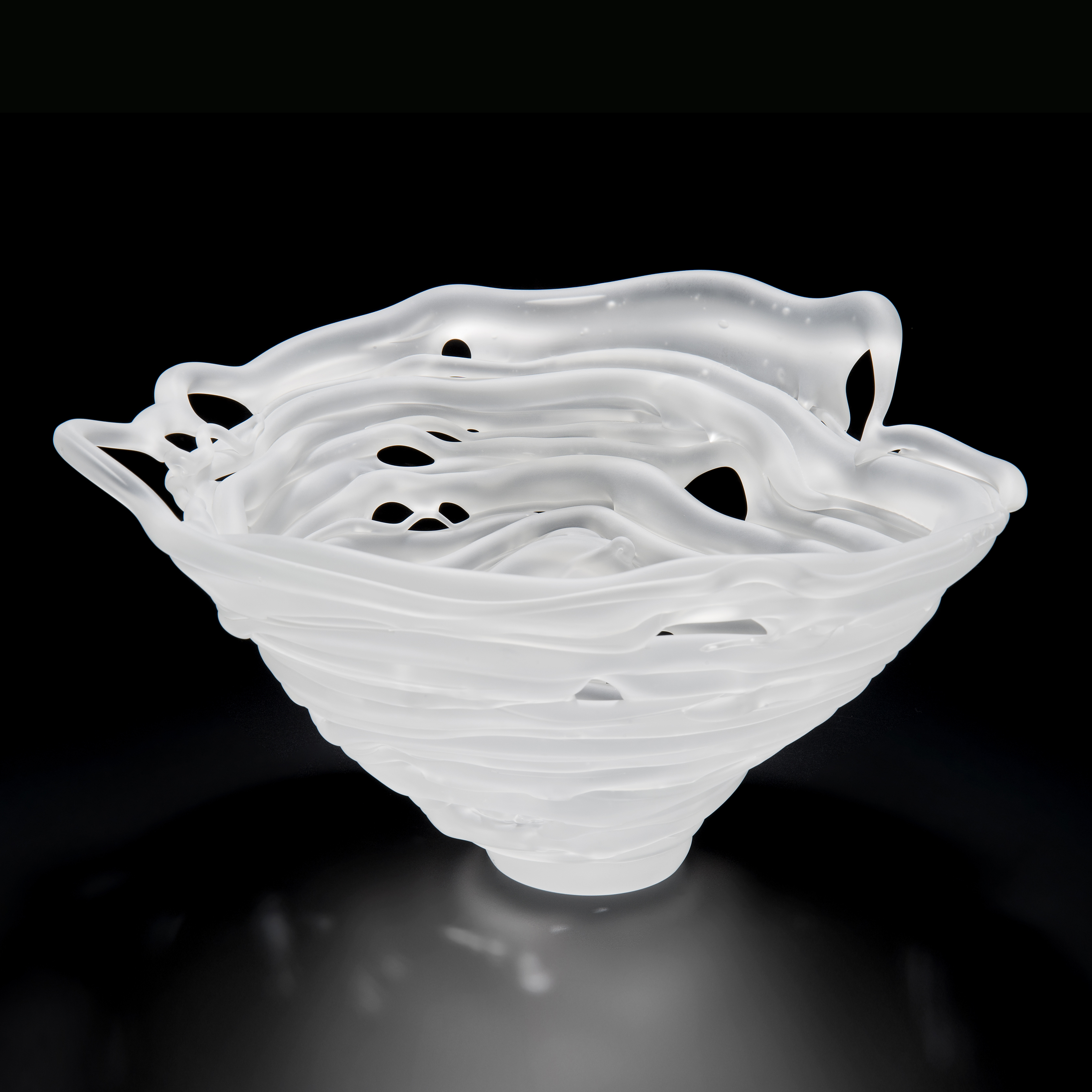 frosted white glass conical bowl sculpture