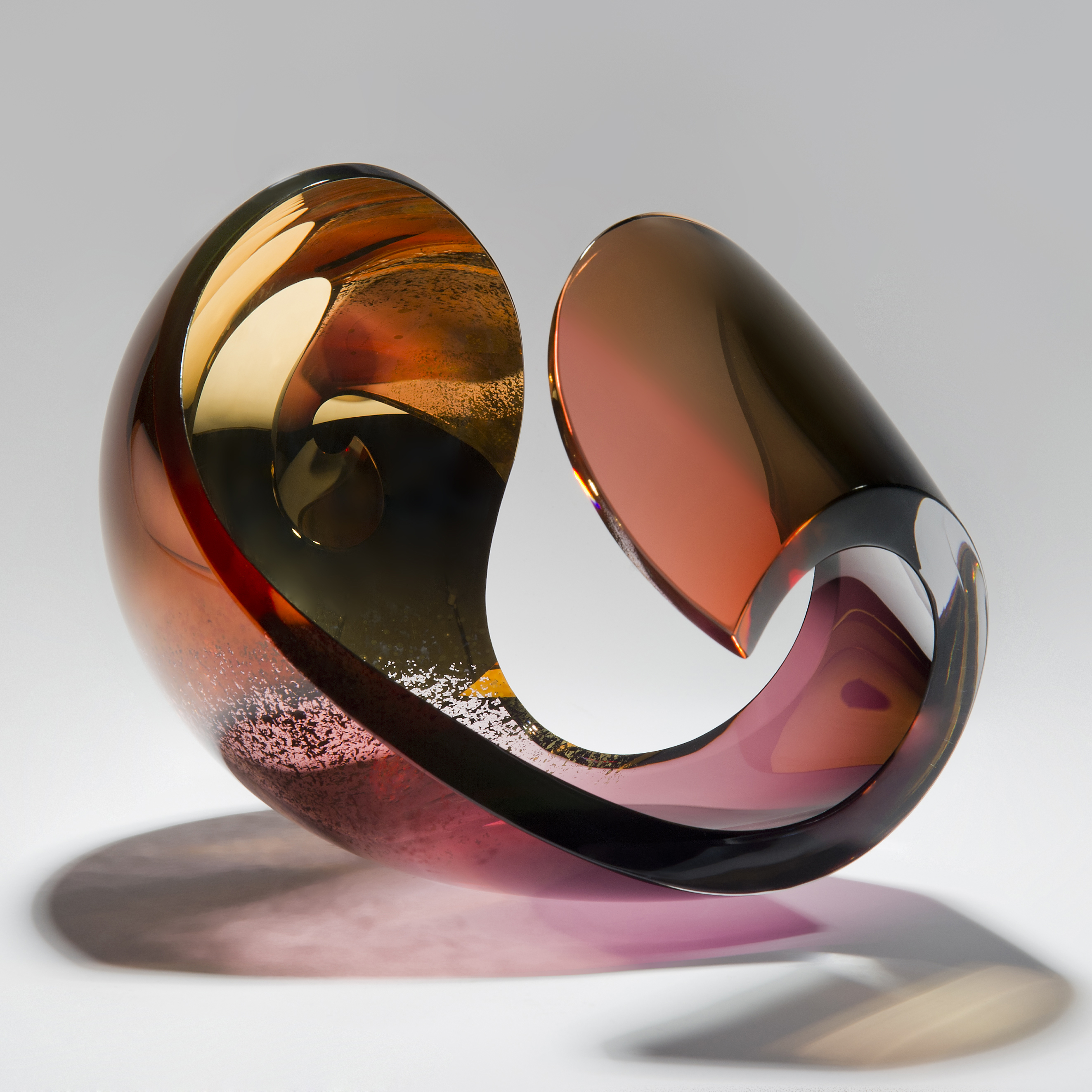 contemporary art glass sculpture centrepiece in rust terracotta and gold