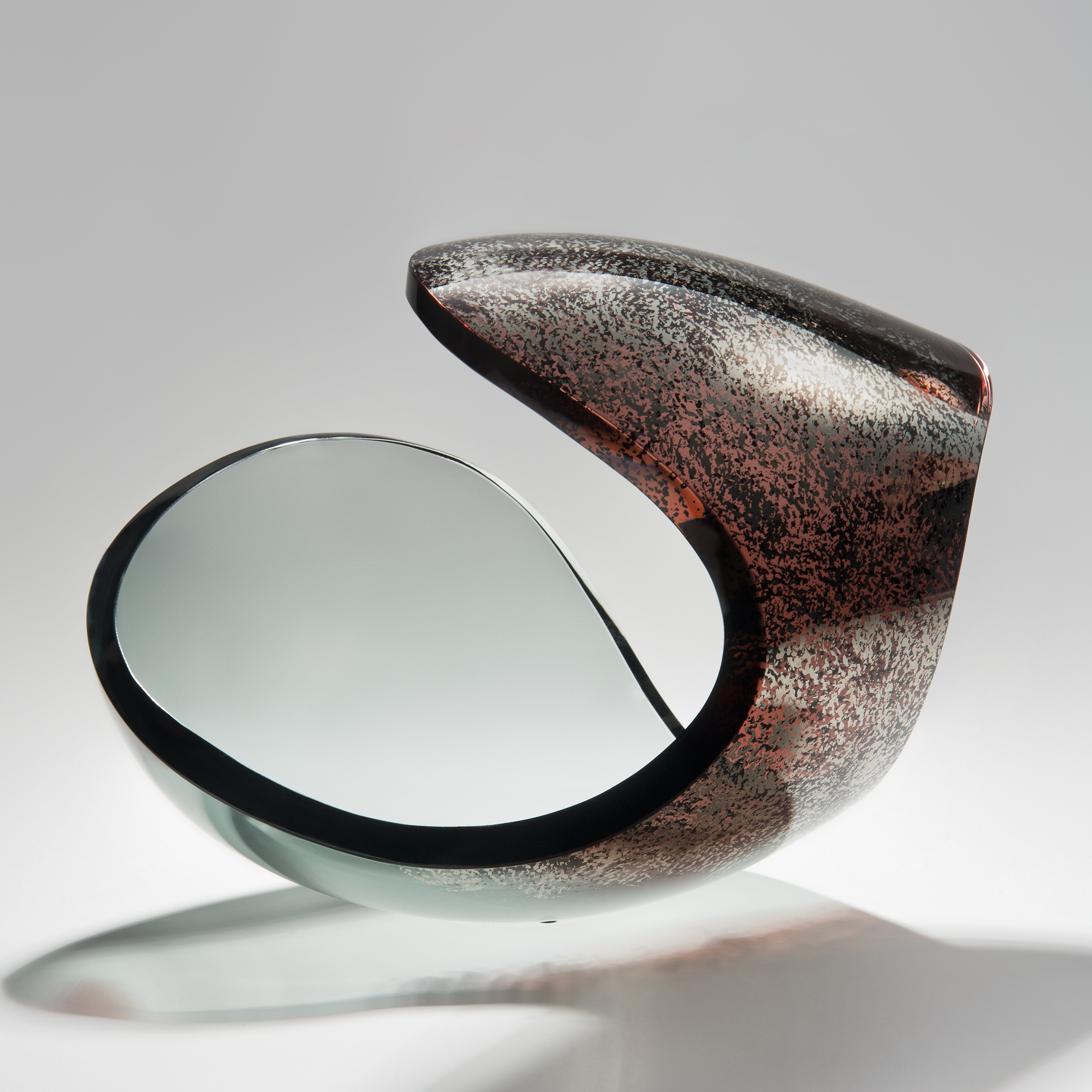 modern art glass sculpture ornament in brown grey and platina