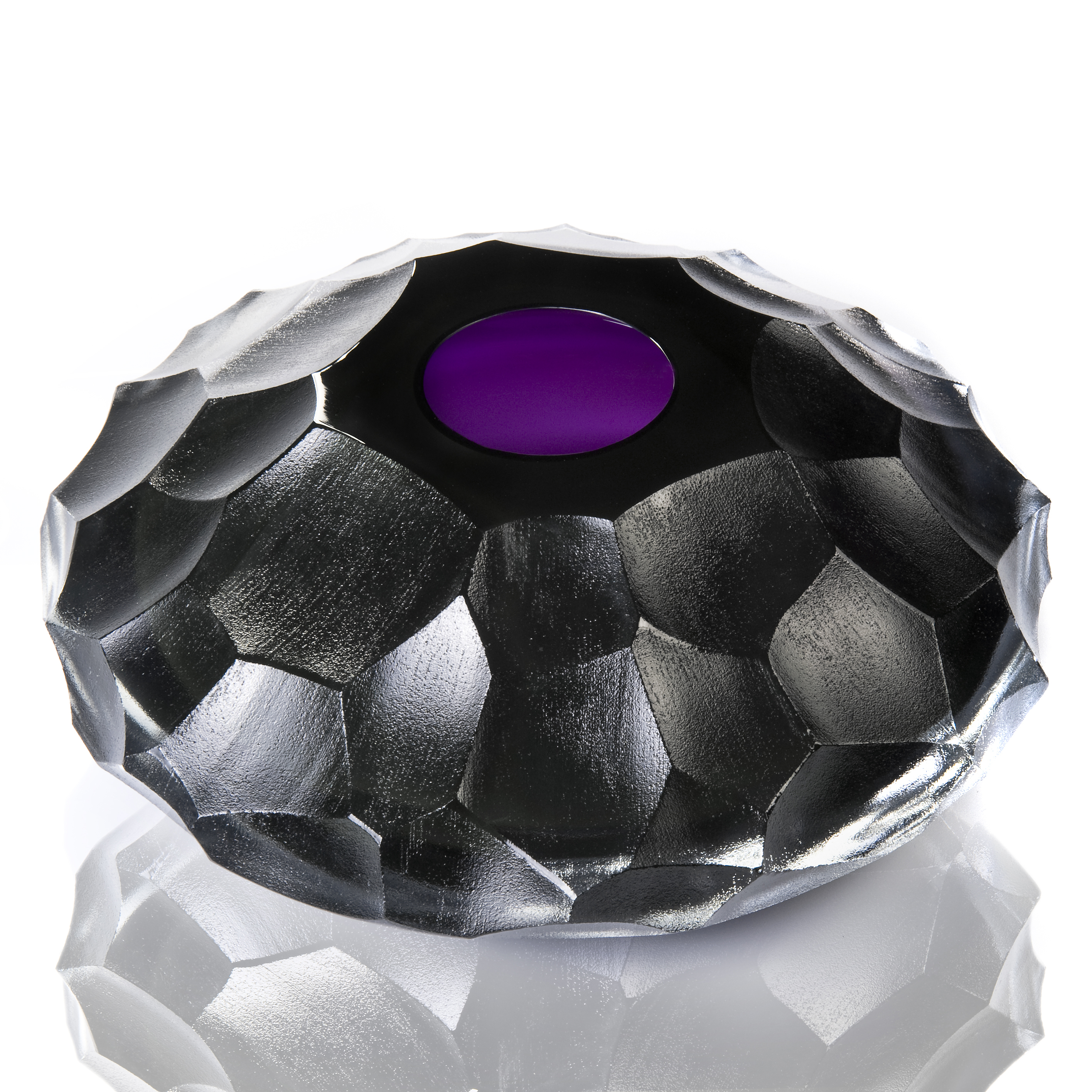 glass artwork in dark grey on turtle jewel with purple top