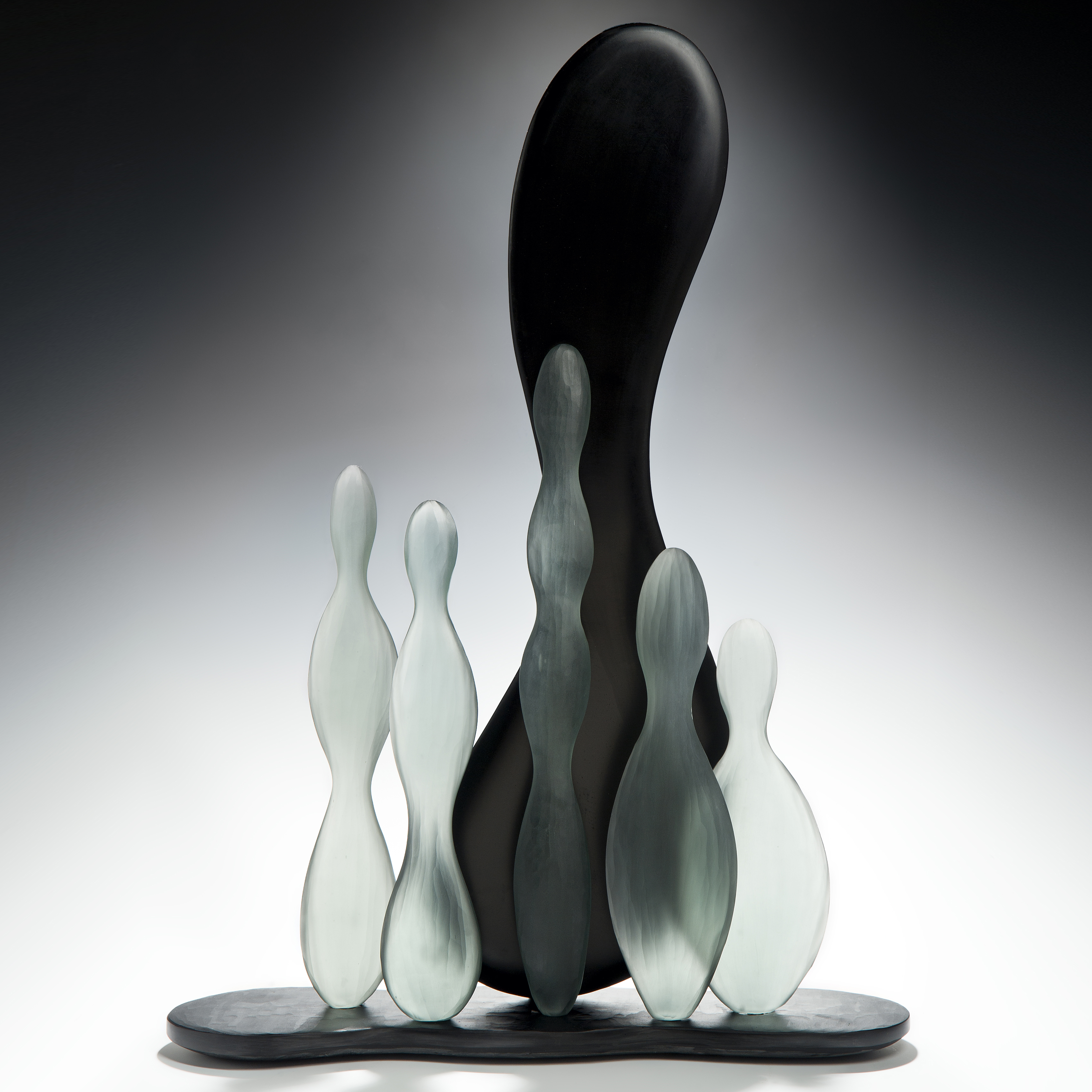 contemporary art-glass sculpture of tall this still life pieces