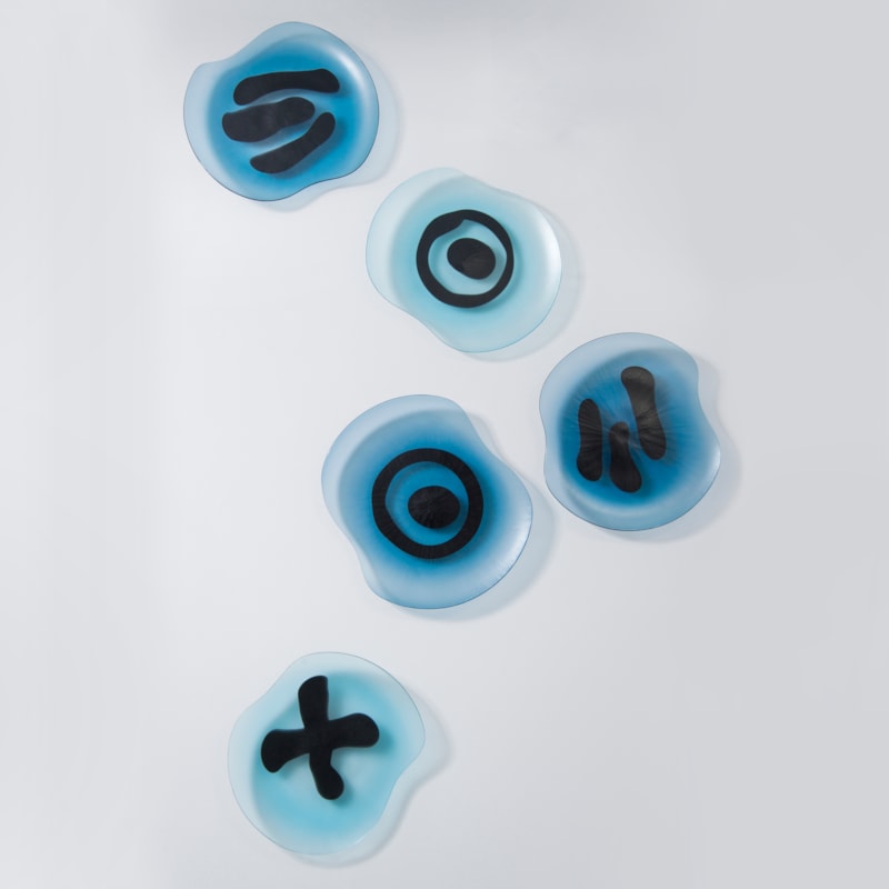 turquoise battuto blown glass plates with black line decoration