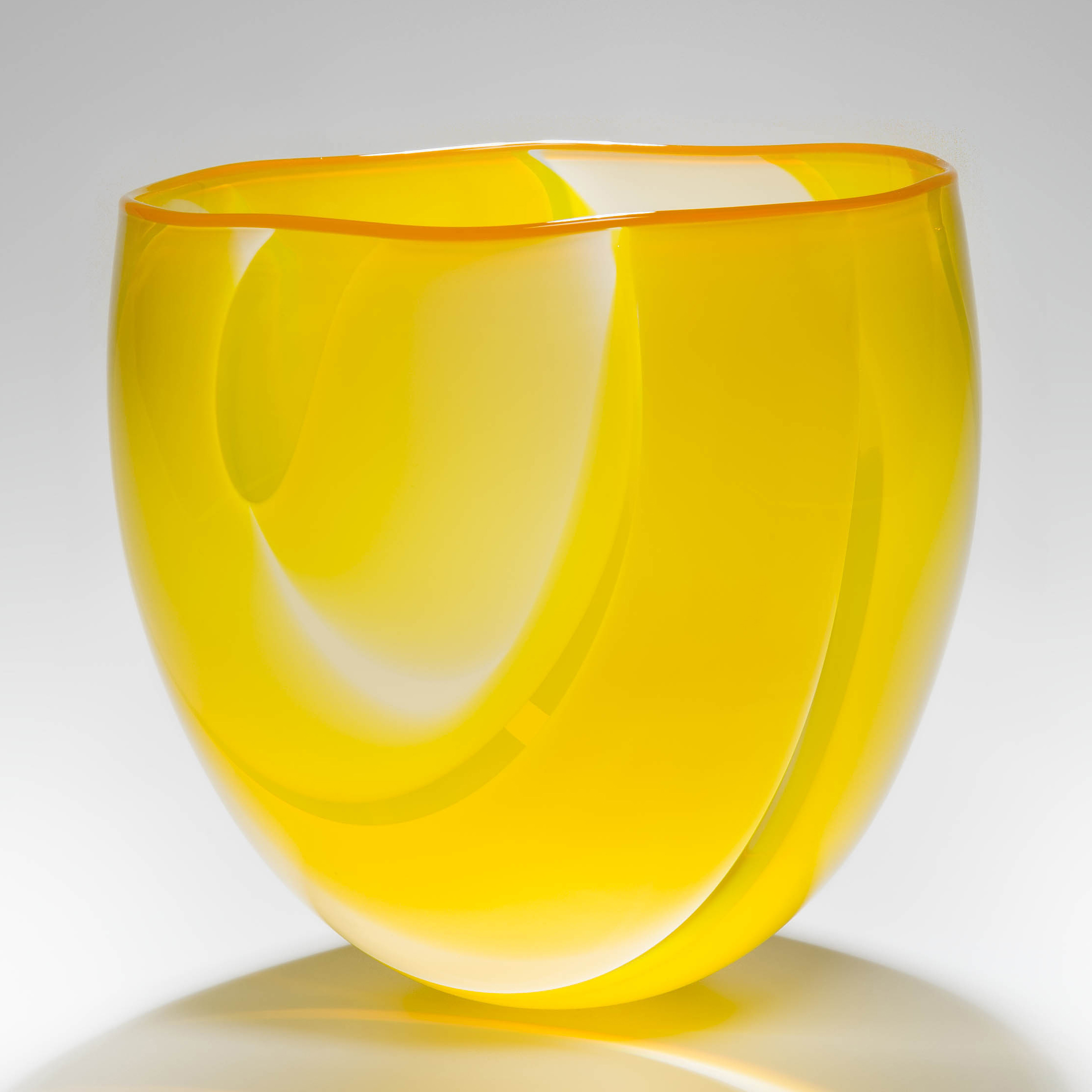 sculpted art glass short vase in bright yellow