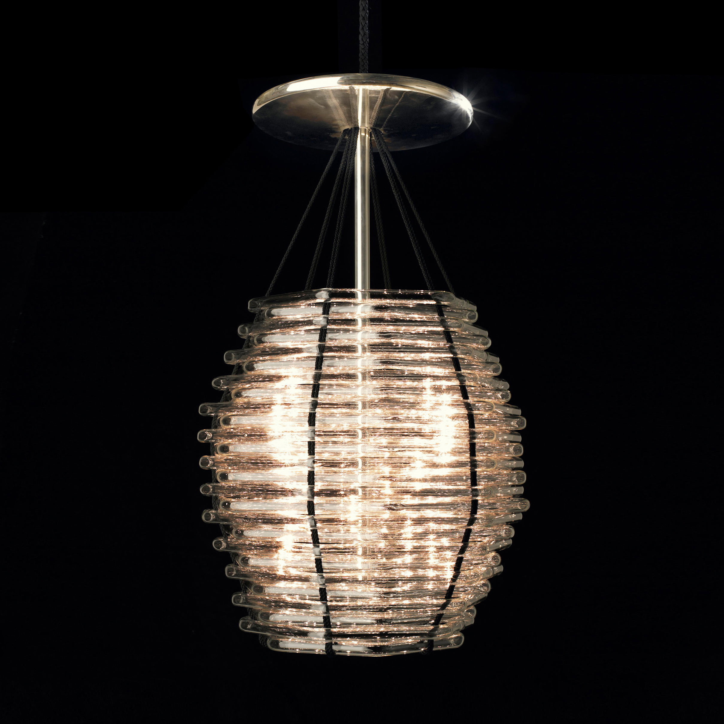 hanging ceiling light with brass frame and crystal glass