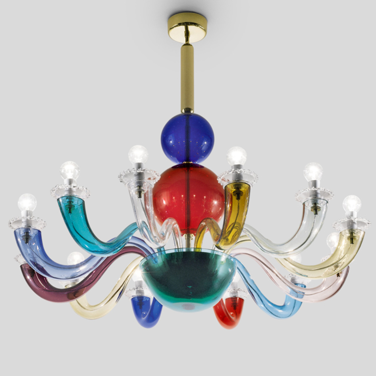 multicoloured handblown glass light fitting