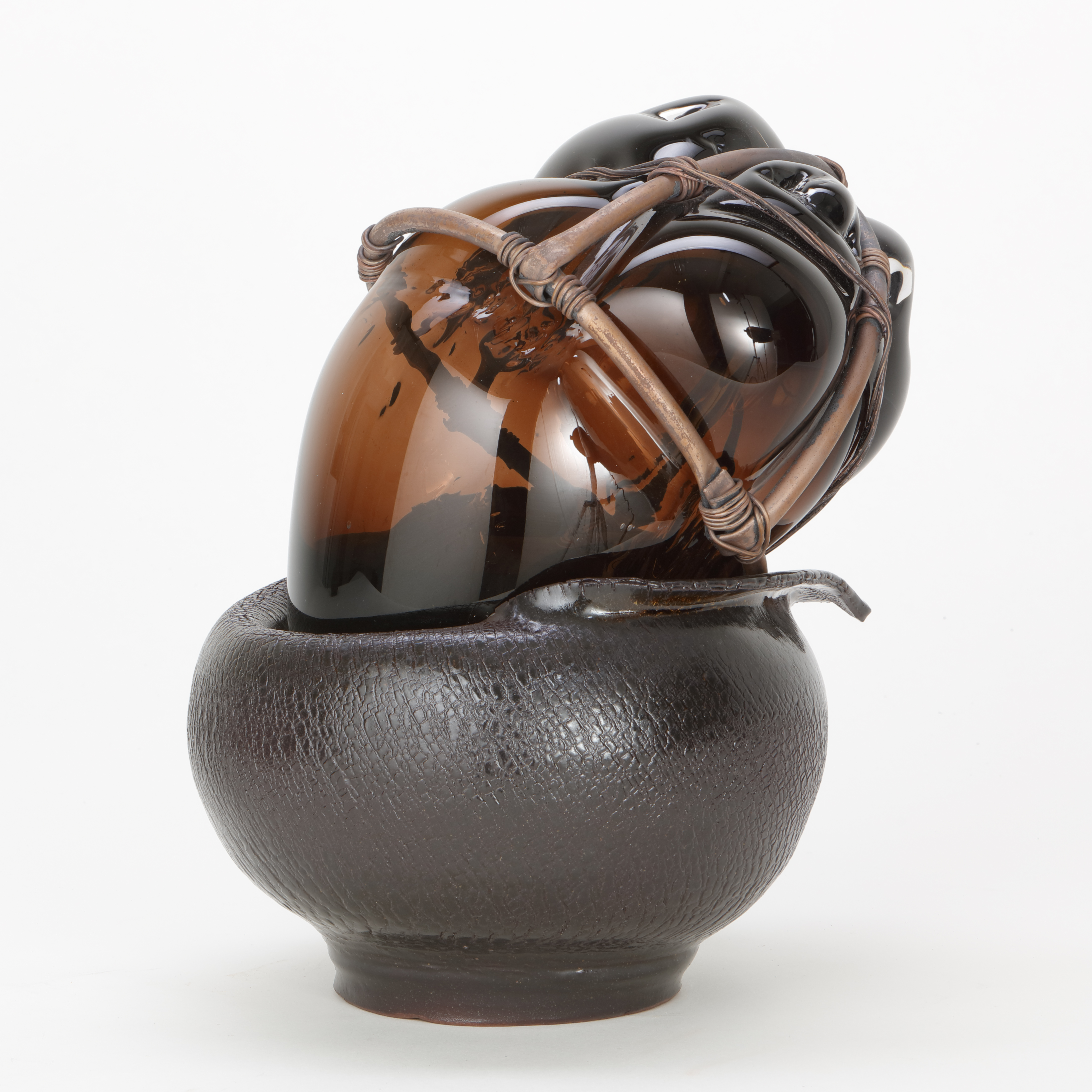 Handblown & sculpted glass with terracotta, micro bore copper pipe and copper wire