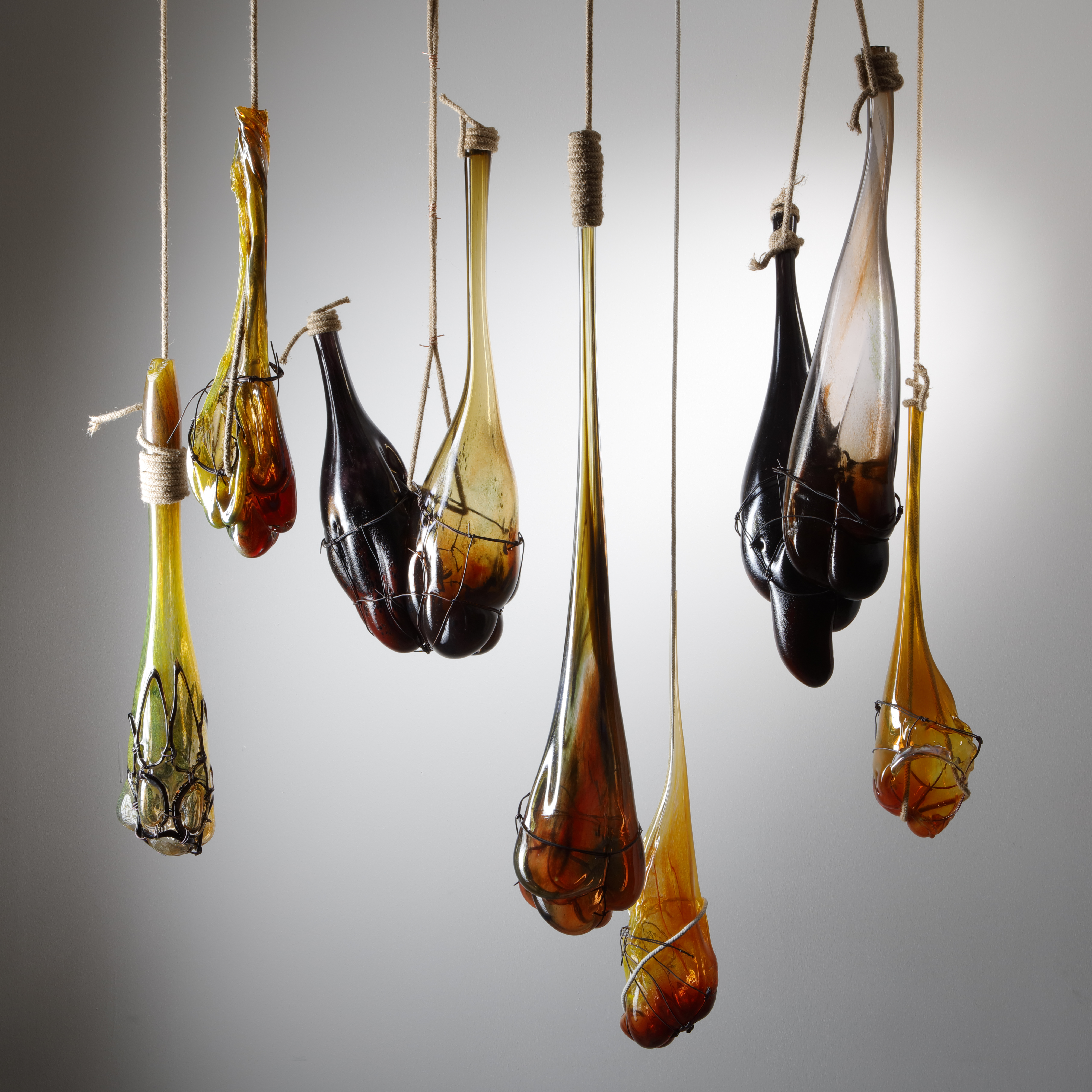 mixed media glass hanging handblown glass art sculpture installation