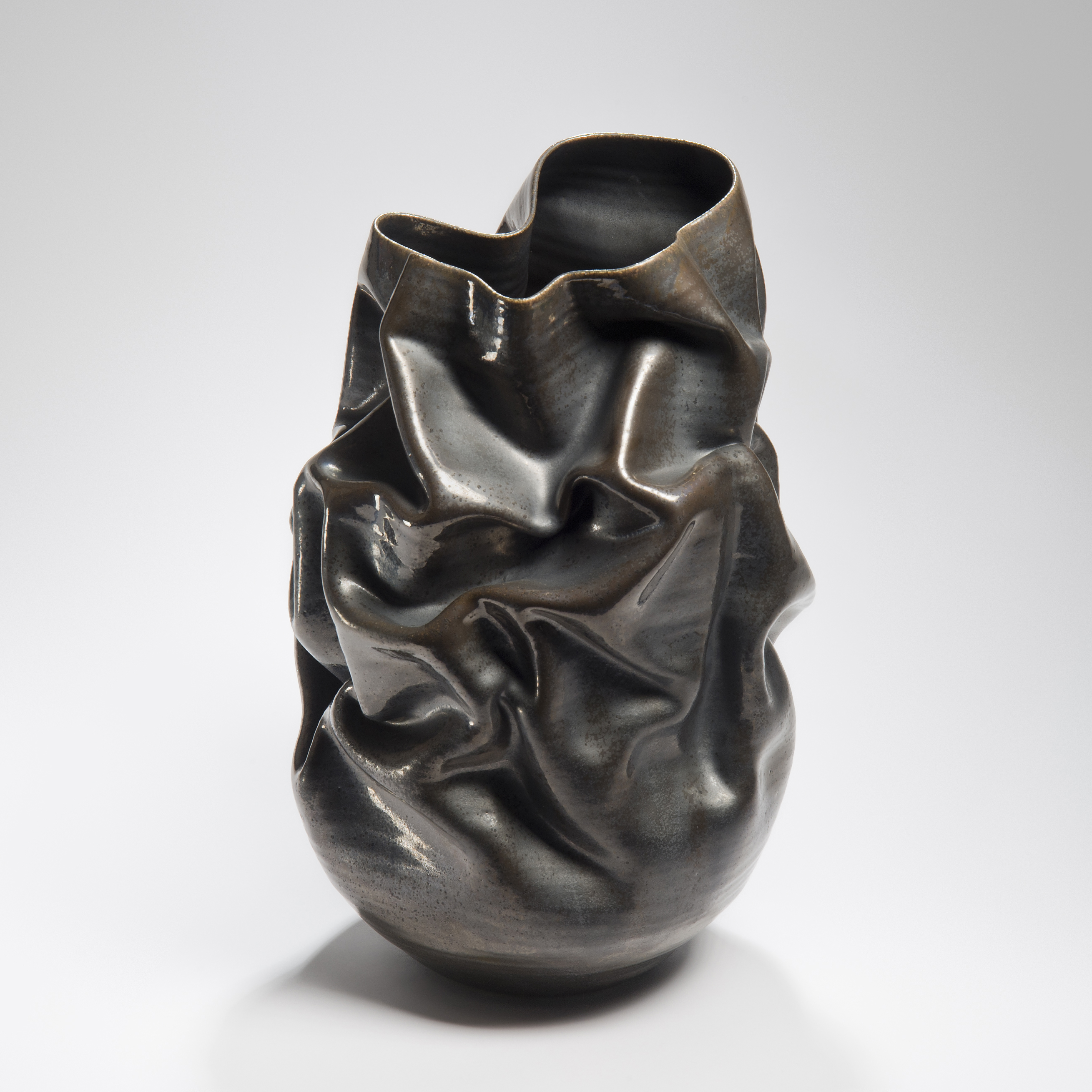 black crumpled ceramic stoneware vase art 