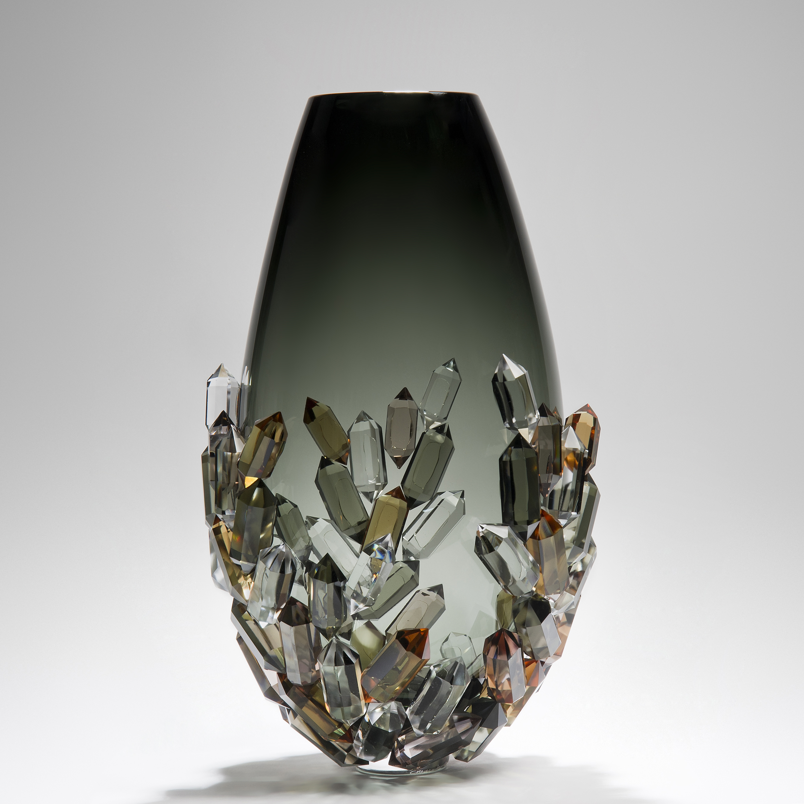 blown glass vase with crystal additions in modern scandinavian style