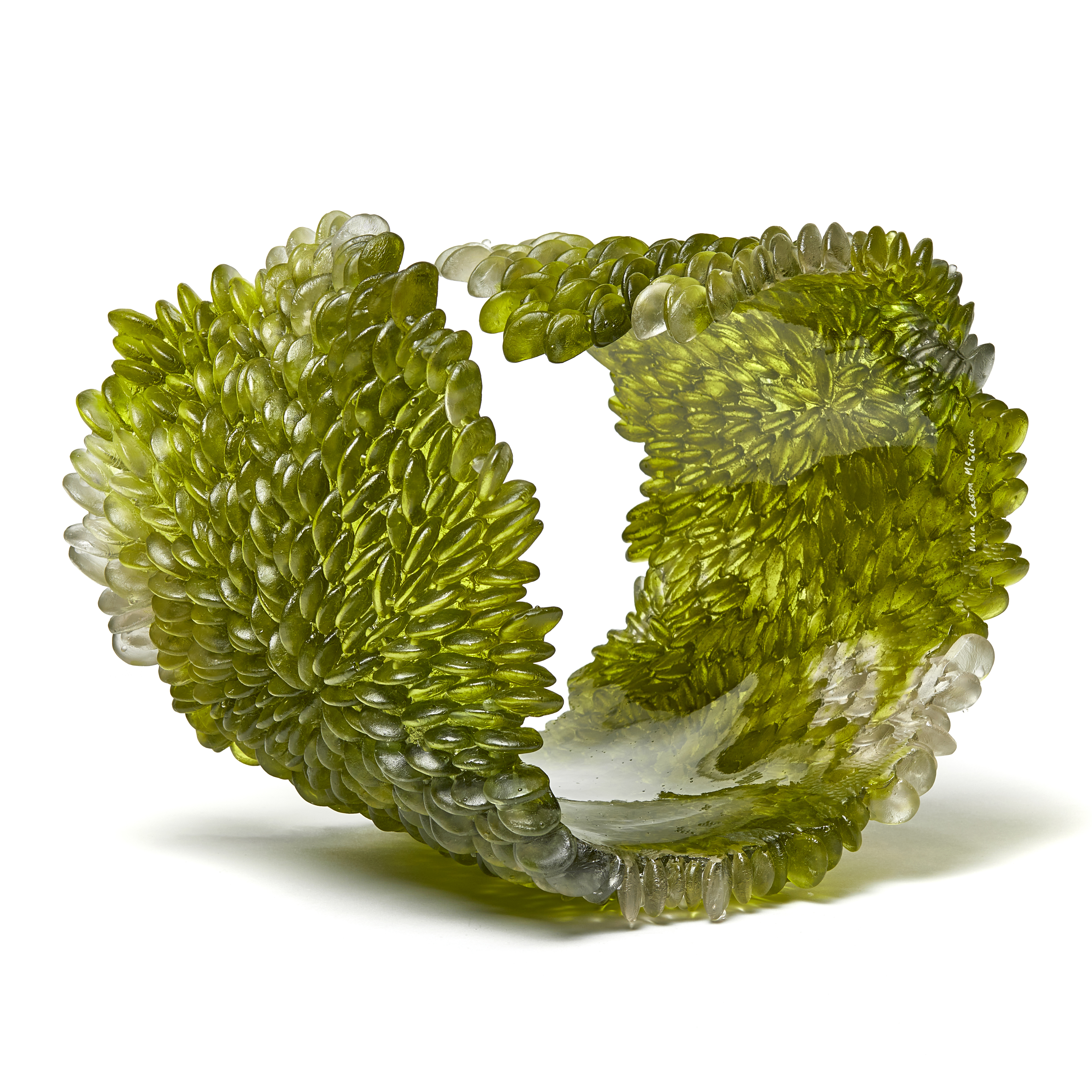 green contemporary textured organic art-glass sculpture made from cast and sculpted glass