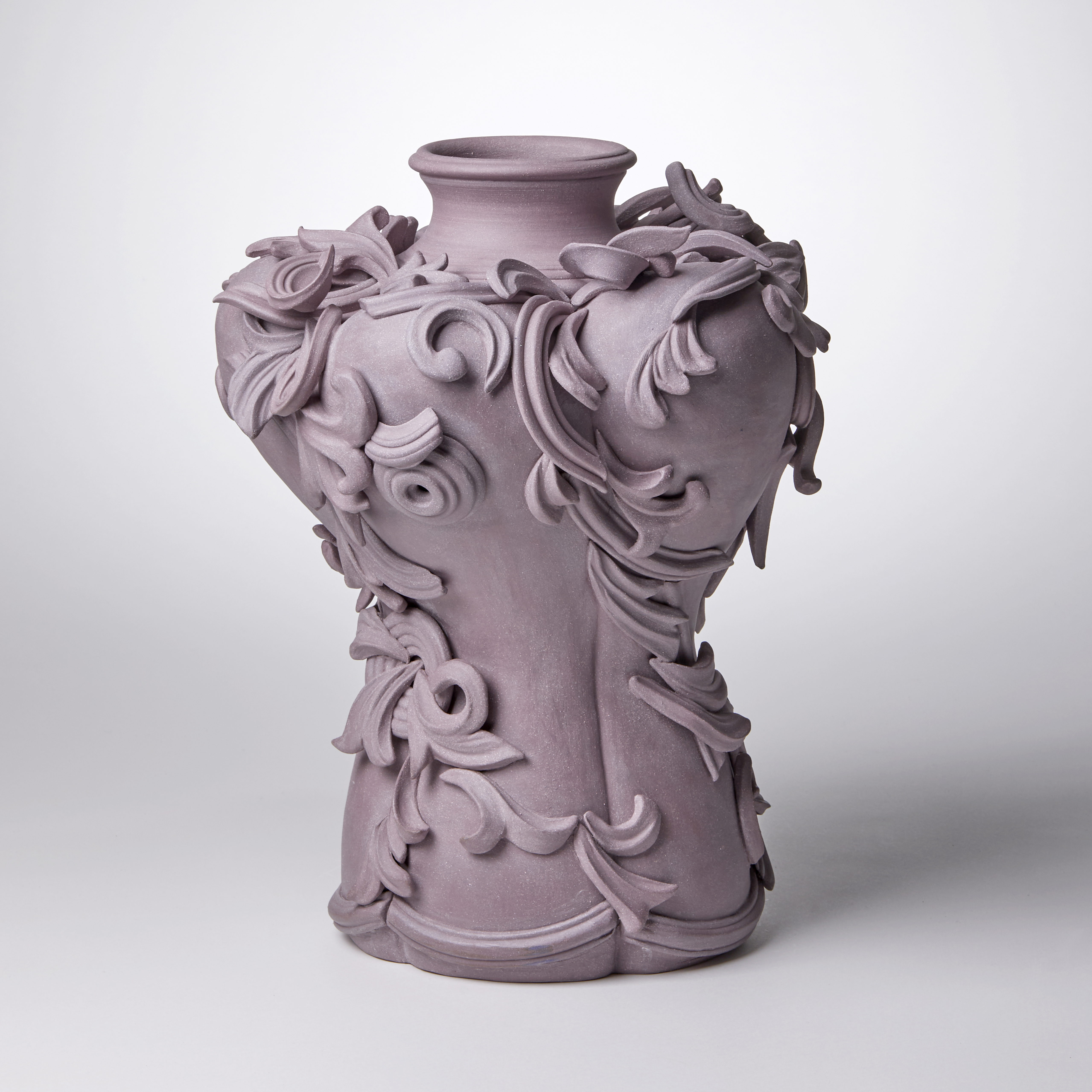 stoneware ceramic vase with detailed decorative trim