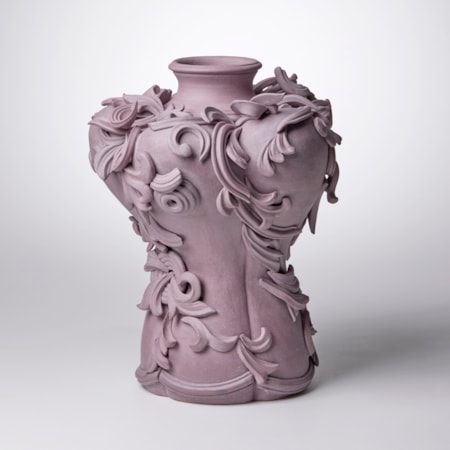 stoneware ceramic vase with detailed decorative trim