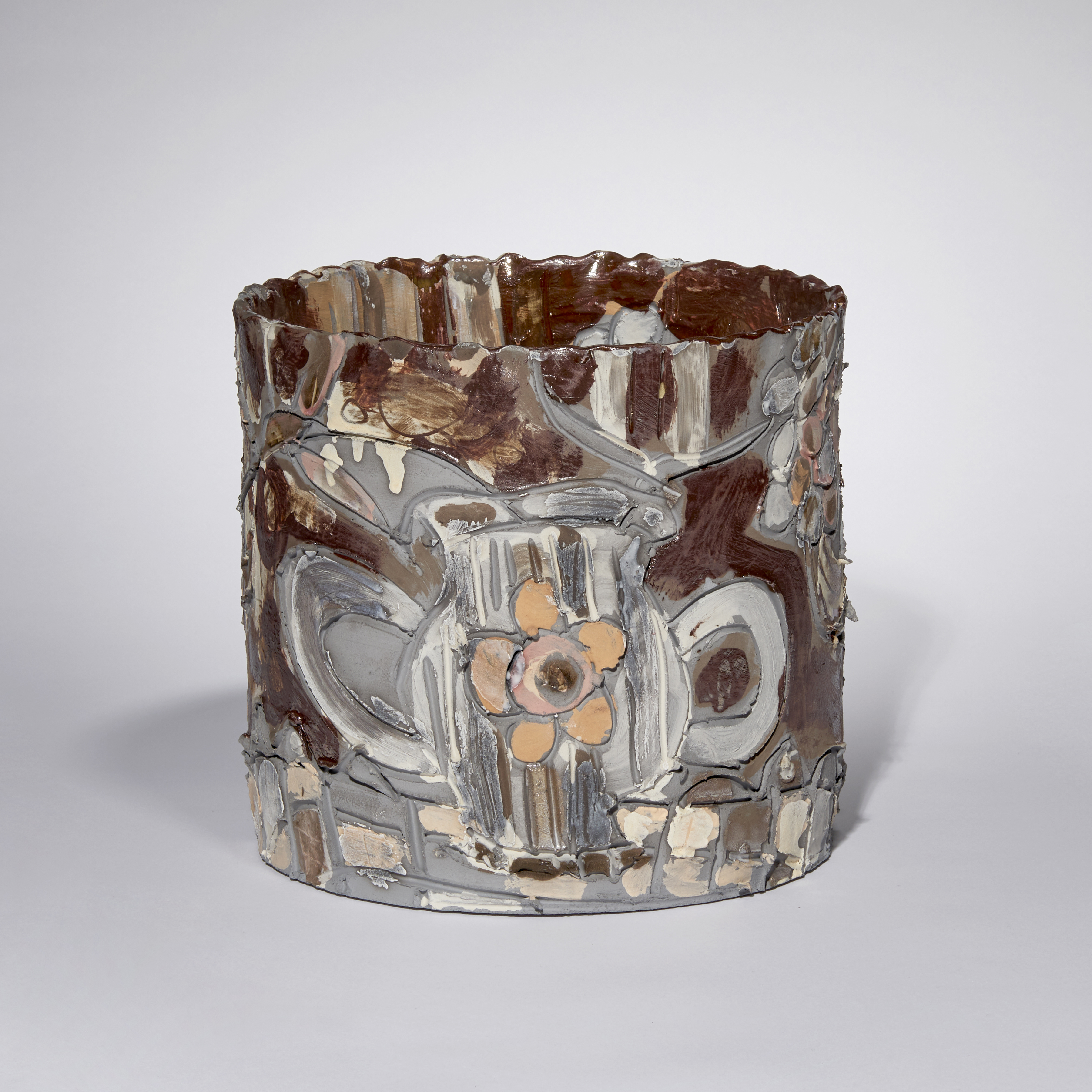 grey and brown earthenware contemporary ceramic sculptural centrepiece made from handcrafted clay