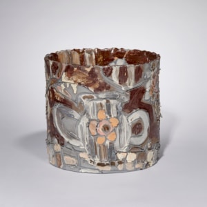 grey and brown earthenware contemporary ceramic sculptural centrepiece made from handcrafted clay