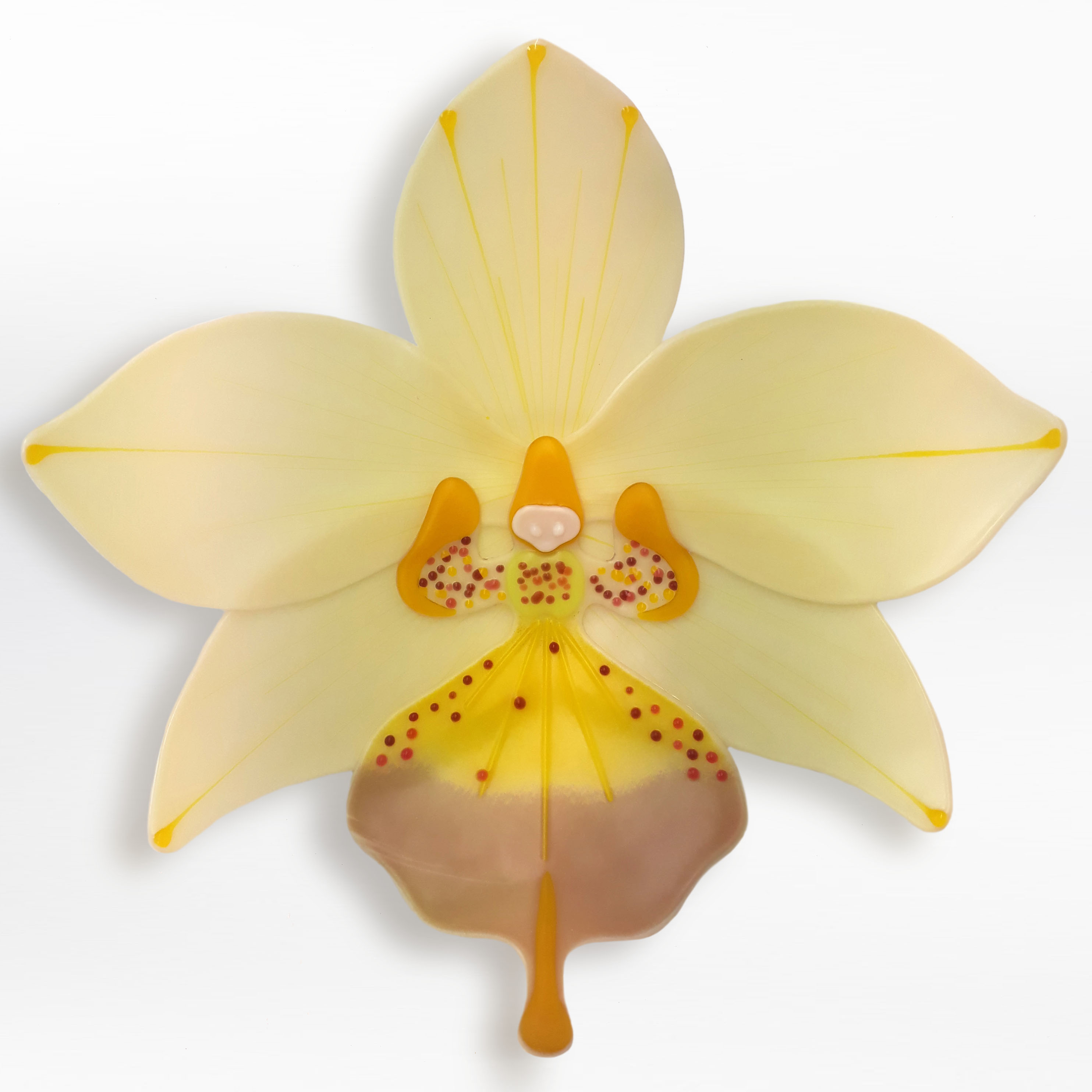 yellow and gold contemporary sculptural art-glass orchid made from hand crafted fused glass