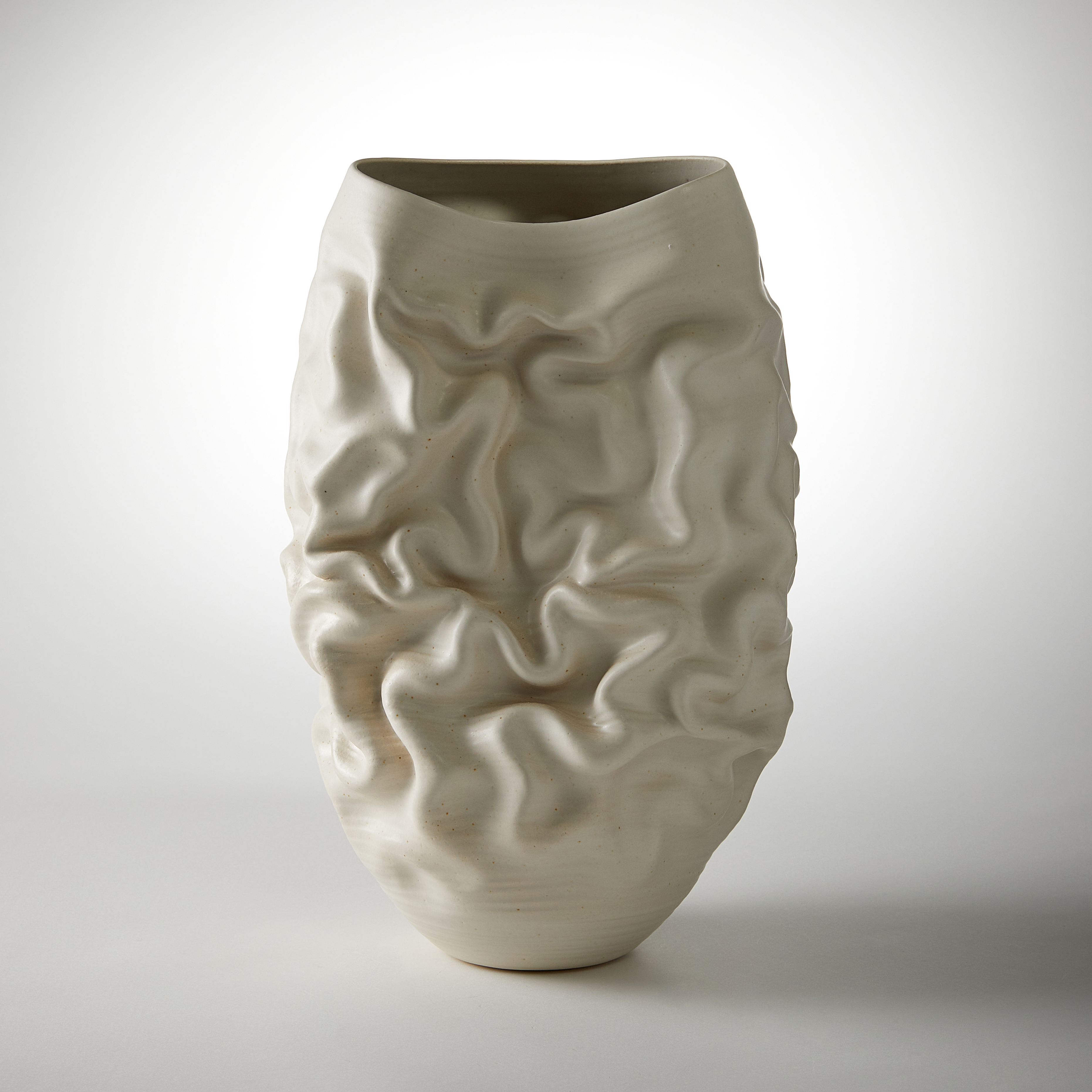 ivory stoneware contemporary wrinkled sculptural vessel handmade from clay