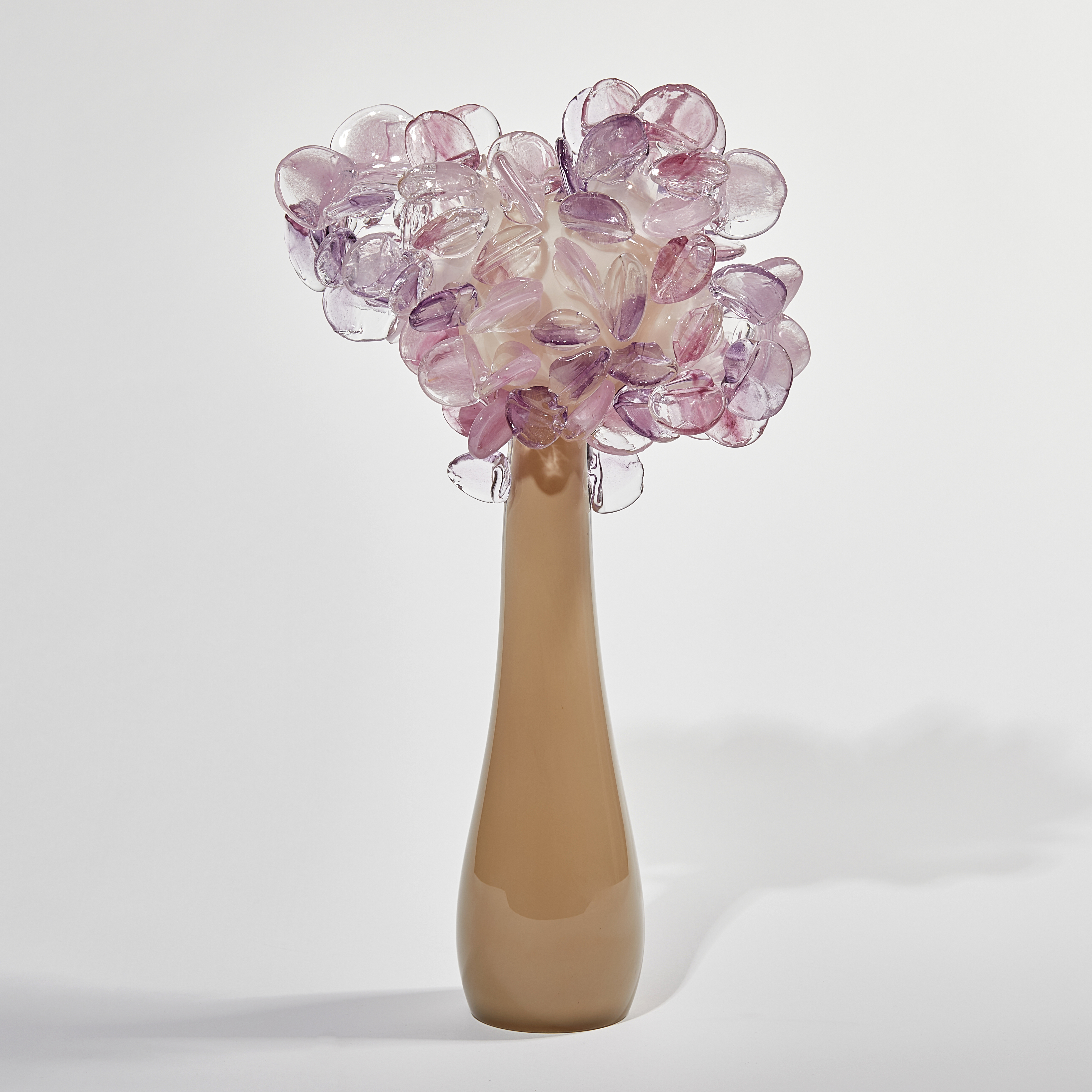sculptural simple tree form with simple round glass leaves handmade from glass