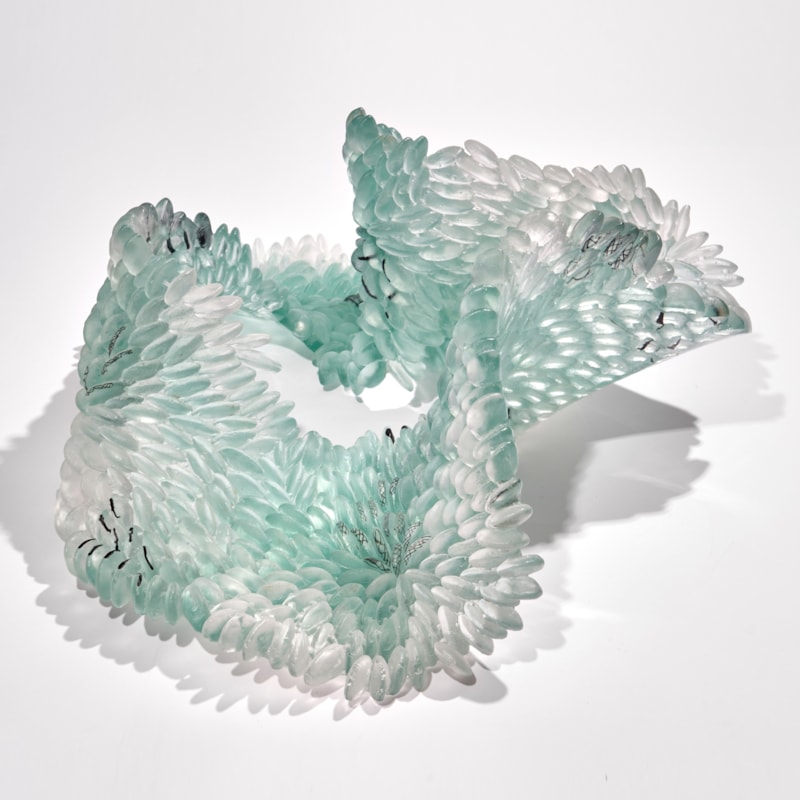 jade grey and black coral reef textured handmade glass sculpture