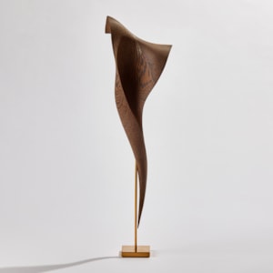 stylised cobra snake wooden handmade sculpture with gold detail and base