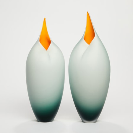 grey and yellow brancusi style bird shaped handblown glass sculpture