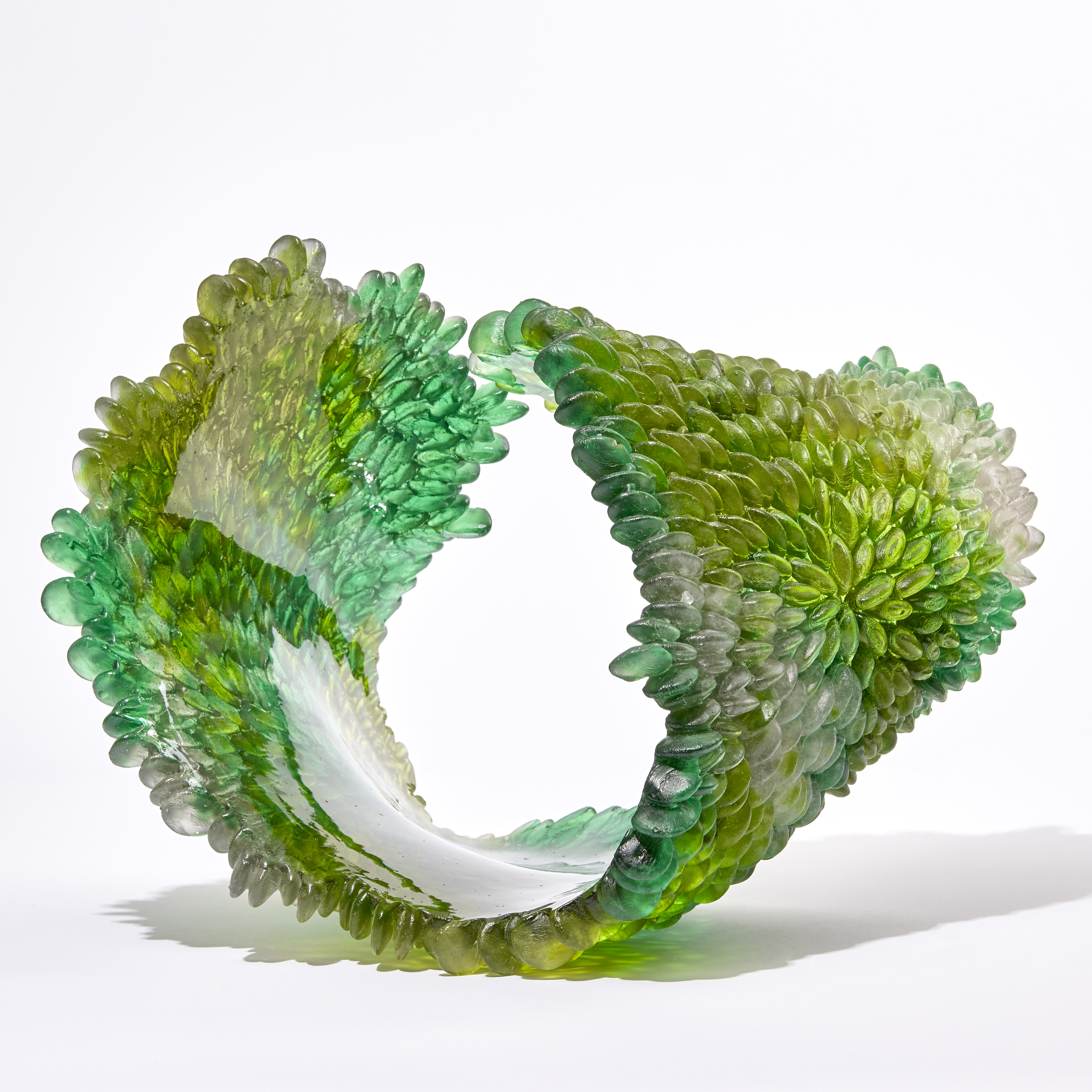 green contemporary textured organic art-glass sculpture made from cast and sculpted glass