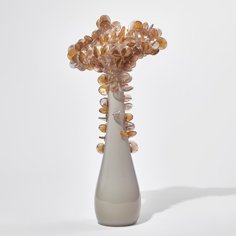 blown art glass flower ornaments in orange and pink