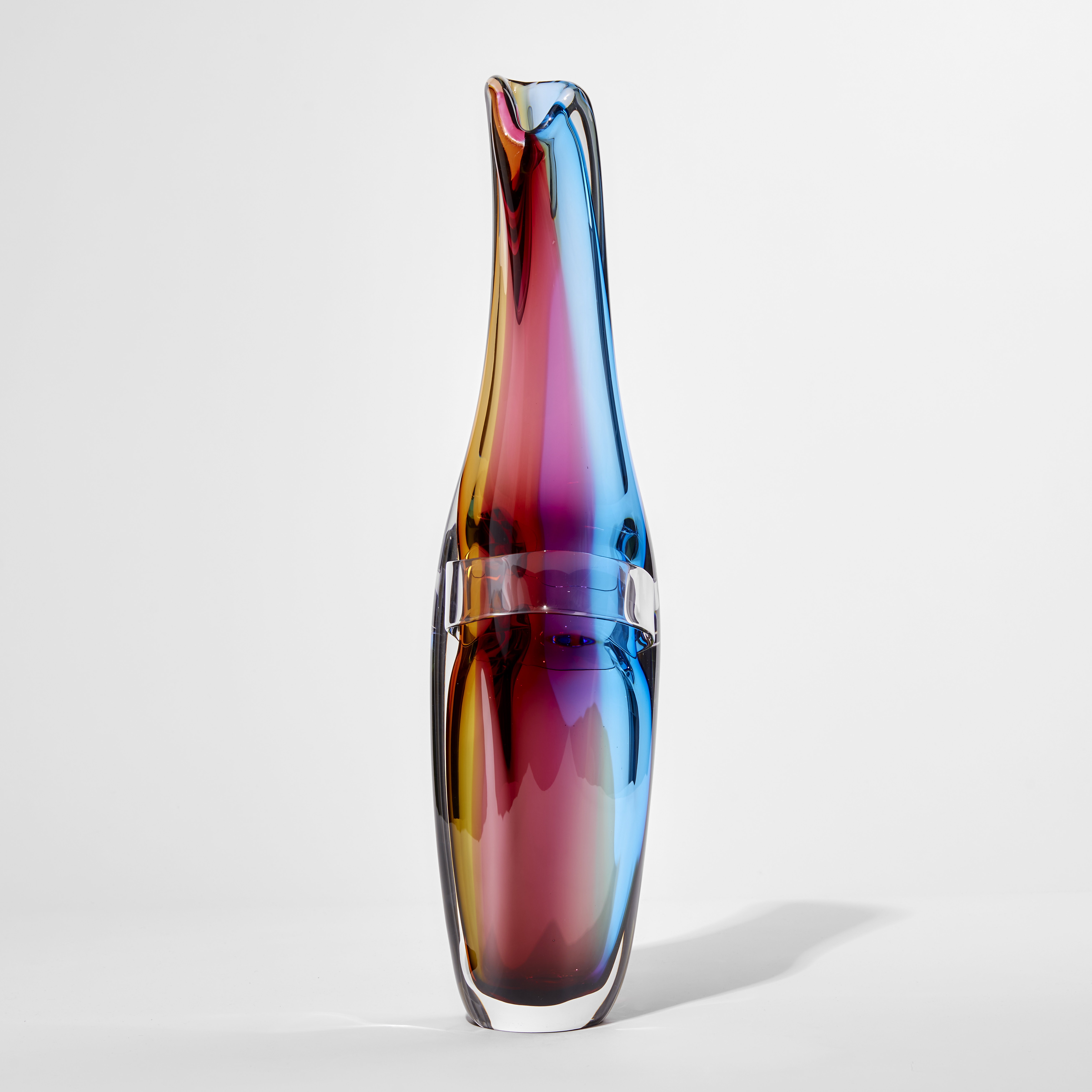 tall neon coloured handblown glass vase contemporary sculpture
