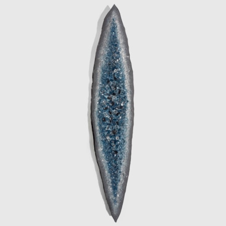 aqua blue and turquoise long pointed oval glass wall sculpture fill with crystals