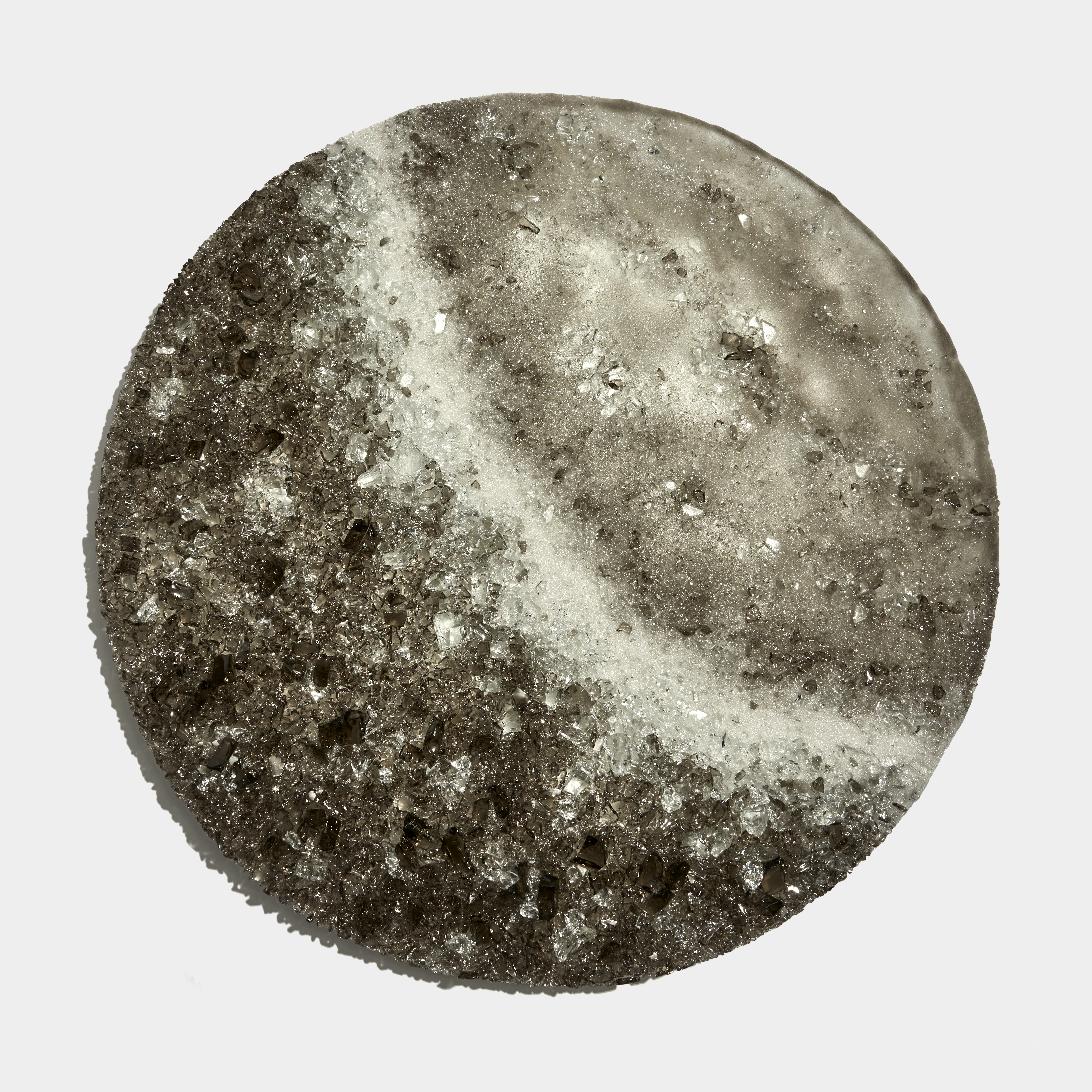 clear bronze and brown round crystal covered wall mounted artwork hand made from glass