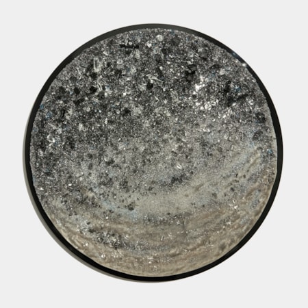 bronze and grey round moon like wall mounted artwork with crystal covered surface hand made from glass