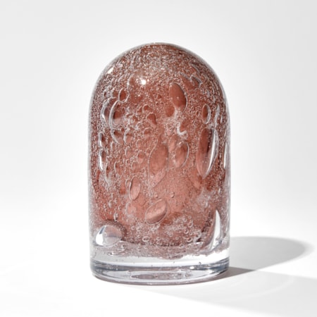 short domed top hand made glass sculpture in tea colour with trapped bubbles