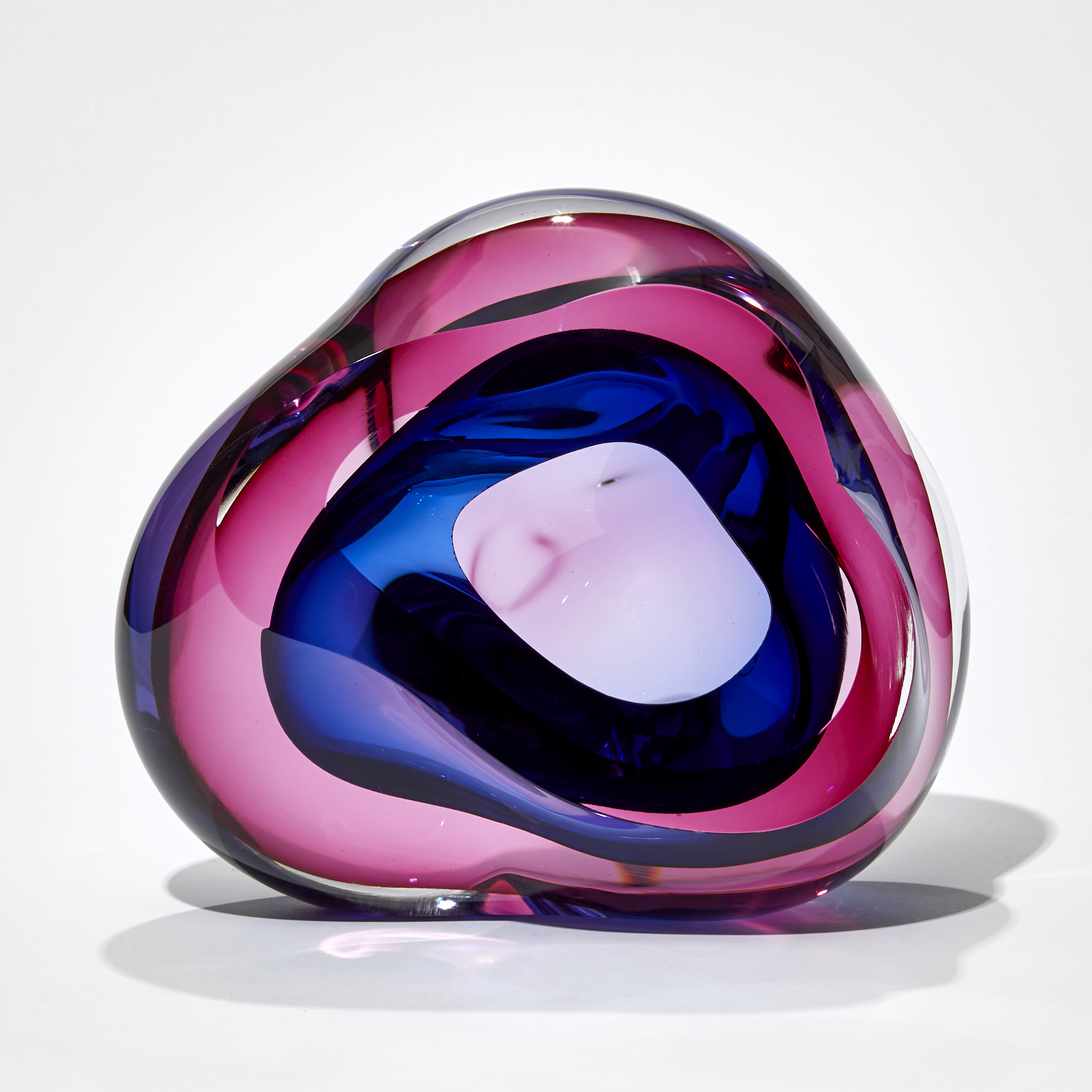 pink and blue abstract jellyfish soft amorphic shaped hand blown glass sculpture